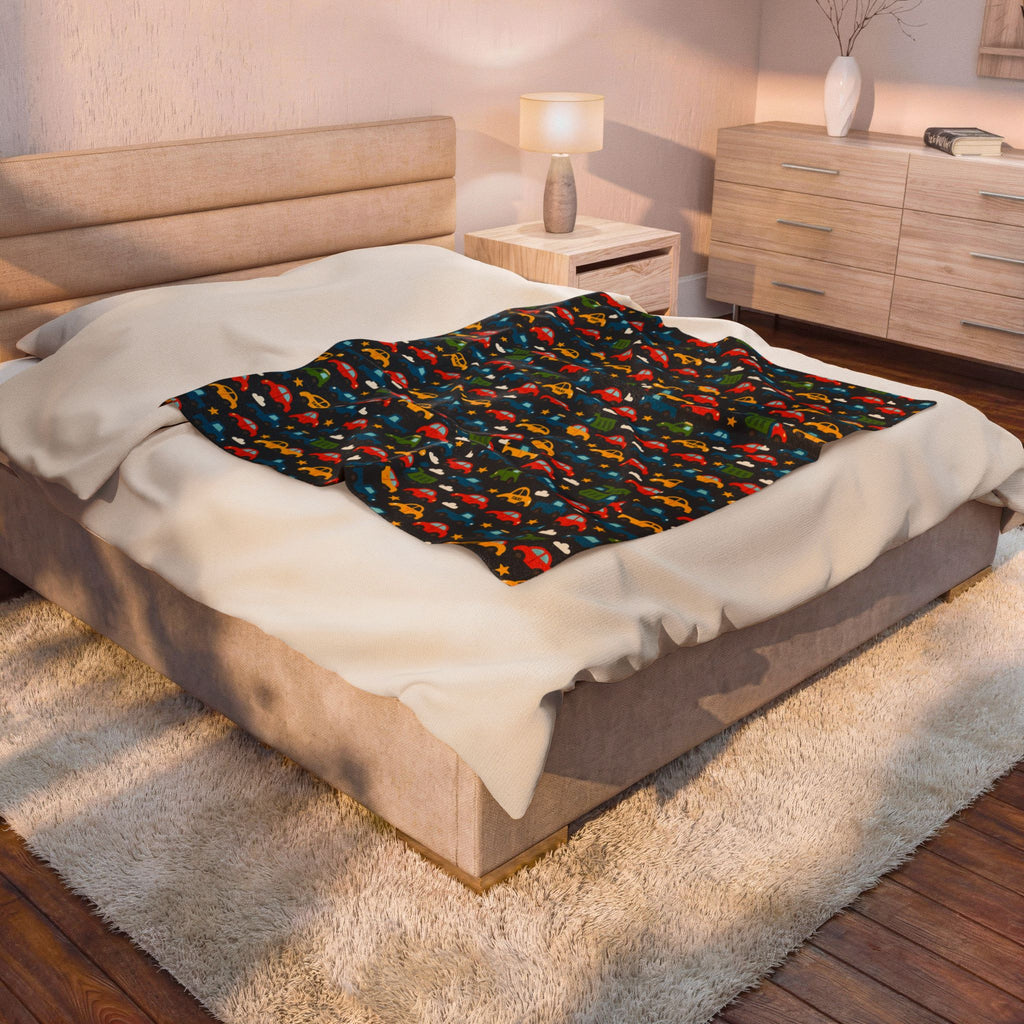 Colorful Cars Pattern Velveteen Plush Blanket | Kids Car Design, Cozy Throw