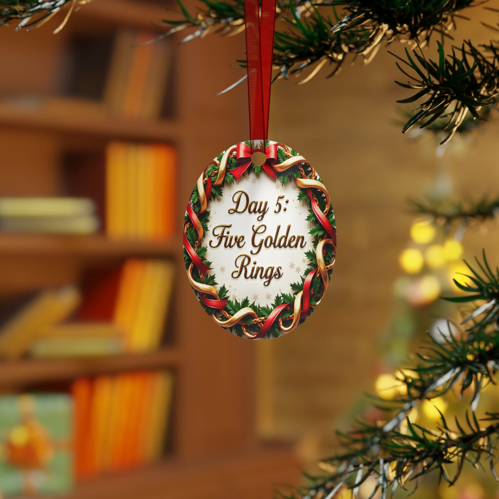 Christmas Ornament, Holiday Decor, Festive Home Decor, Tree Decoration, Metal Ornament Gift, Day 5: Five Golden Rings Ornament
