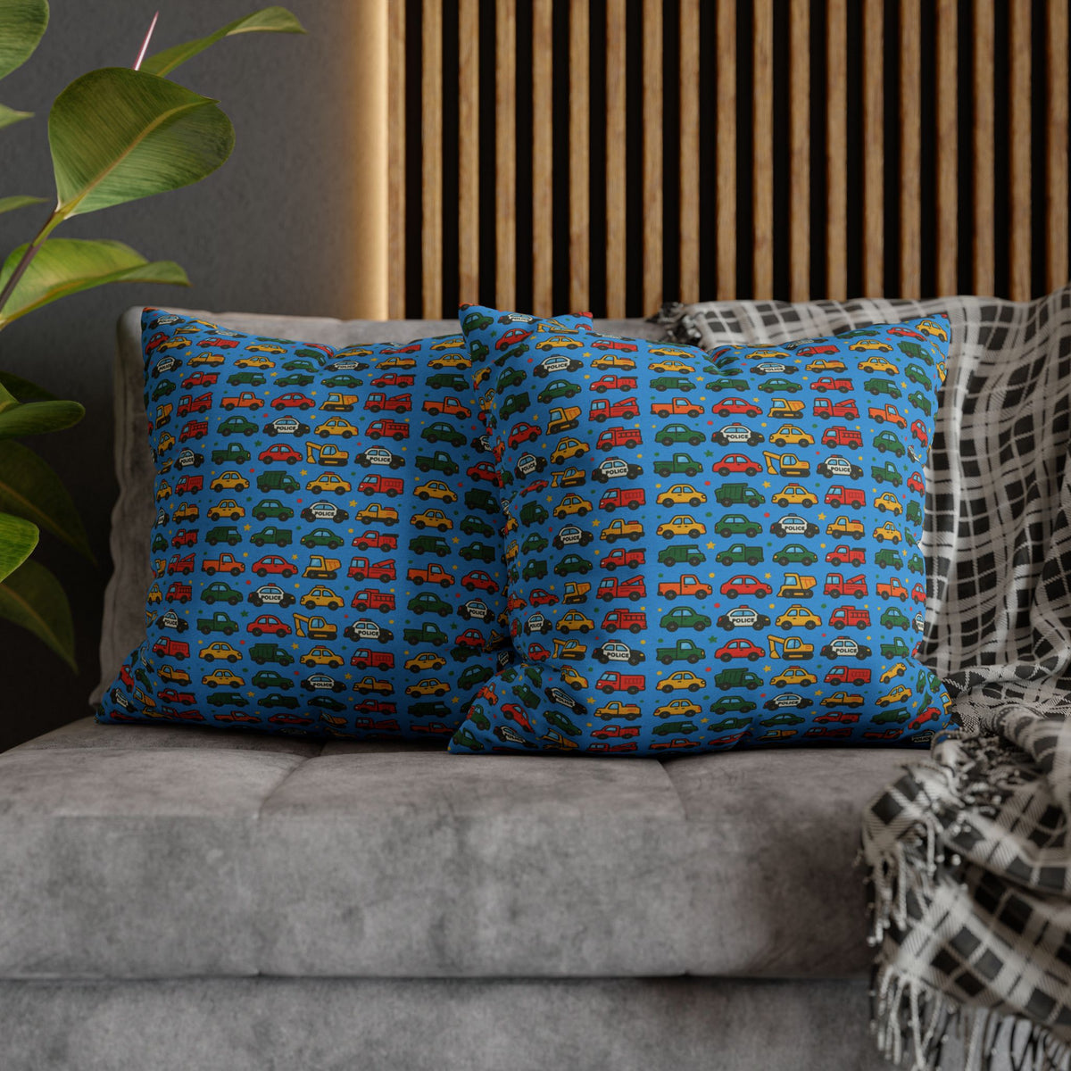 Retro Toy Car Pattern Pillowcase | Colorful Kids Room Throw Pillow