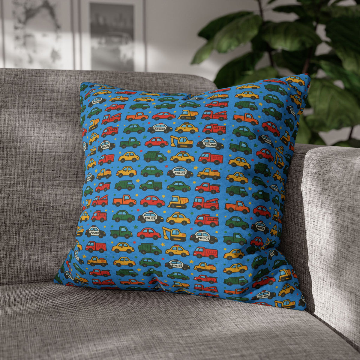 Retro Toy Car Pattern Pillowcase | Colorful Kids Room Throw Pillow