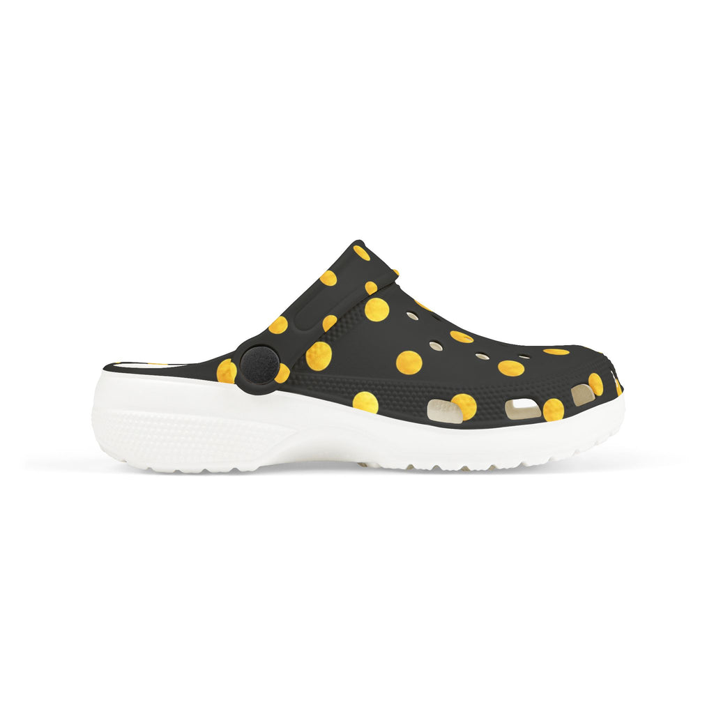 Kids Polka Dot Foam Clogs – Black & Yellow Comfortable Slip-On Shoes