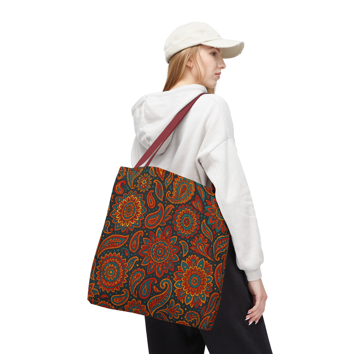 Boho Paisley Floral Pattern Tote Bag | Autumn Mandala All-Over Print