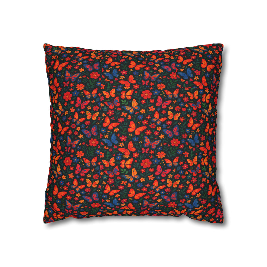 Butterflies Floral Pillowcase, Home Decor, Throw Pillow Cover, Bedroom Accessory, Gift for Her, Spun Polyester Square Pillow
