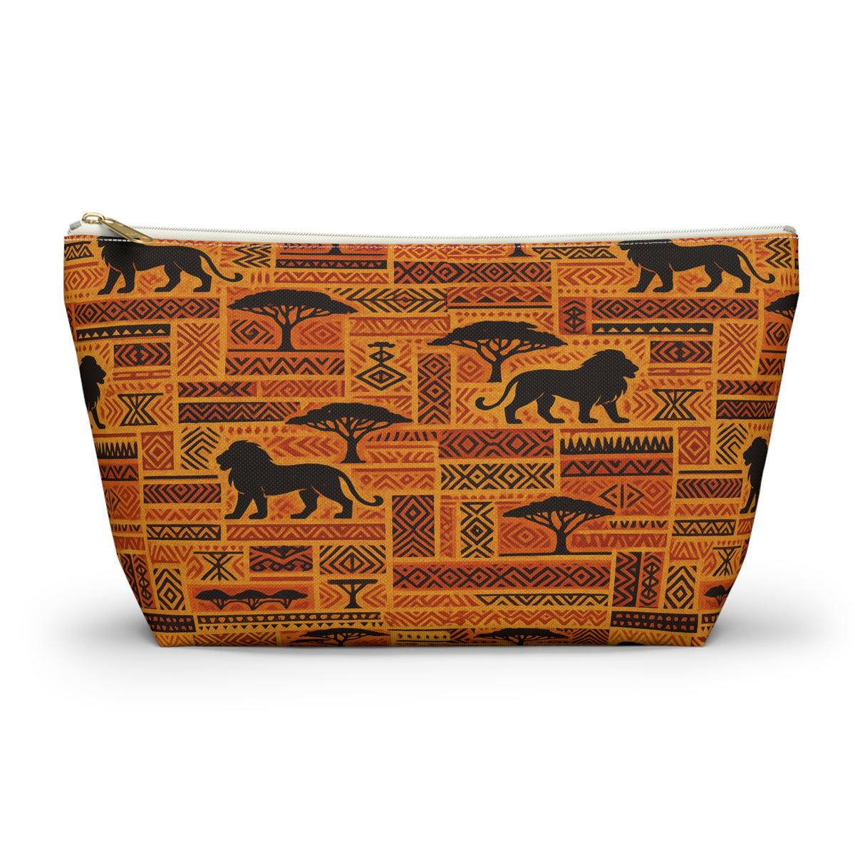 African Safari Lion Pattern Accessory Pouch | T-Bottom Cosmetic Bag