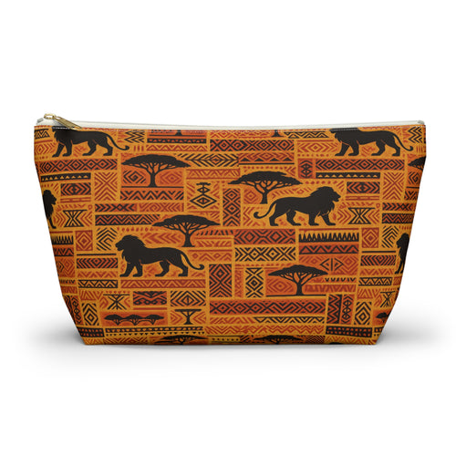 African Safari Lion Pattern Accessory Pouch | T-Bottom Cosmetic Bag