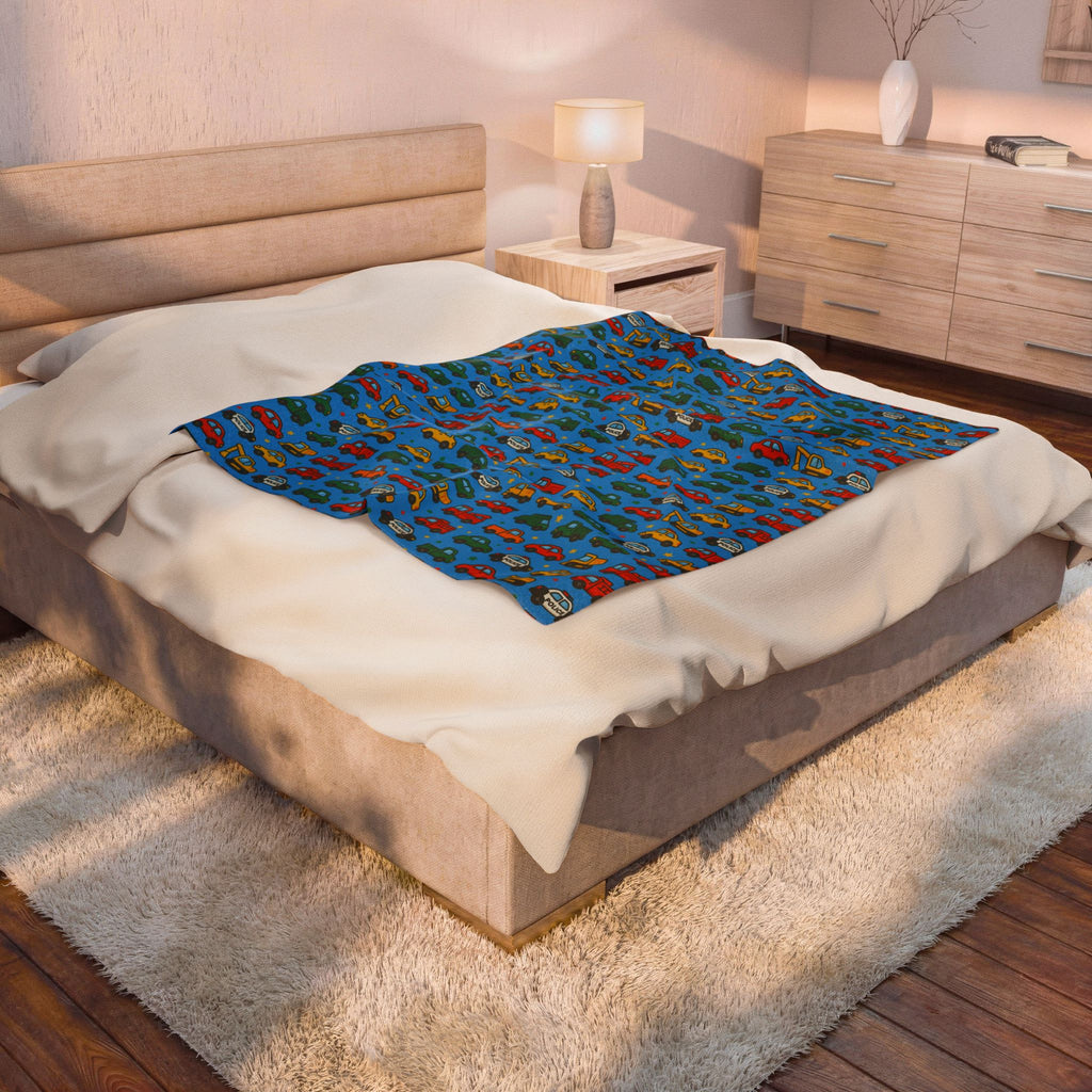 Colorful Toy Cars Pattern Velveteen Plush Blanket | Kids Car Print Throw
