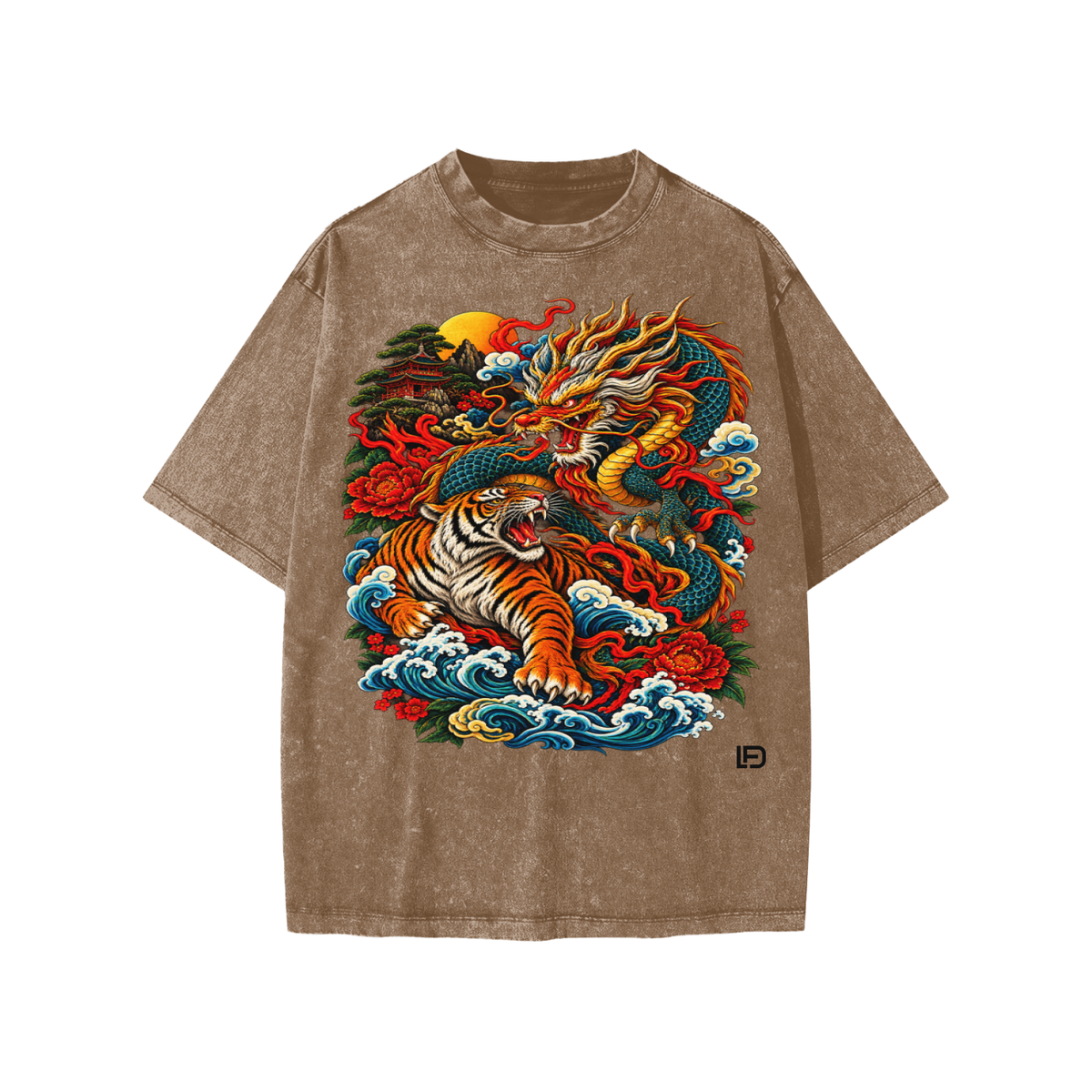 Kids & Teens Dragon and Tiger Mythic Clash – Snow Wash Raw-Hem Boxy T-Shirt