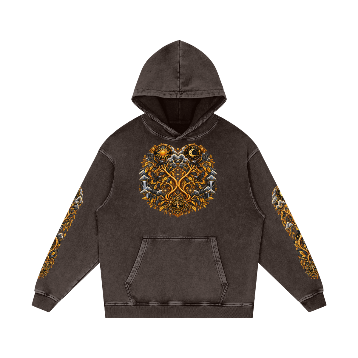 Unified Celestial Tree Snow Washed Loose Cotton Hoodie