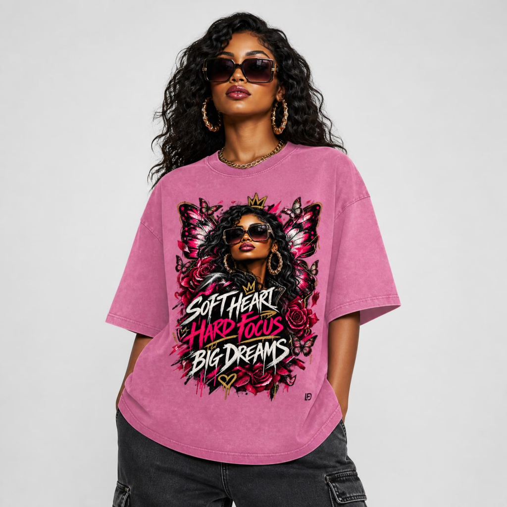Soft Heart Big Dreams Snow Washed Oversized Cotton T-Shirt