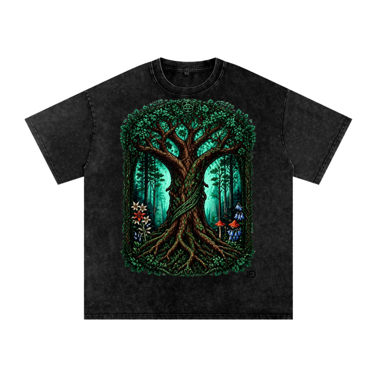 The One Tree of Life Snow Washed Oversized Cotton T-Shirt