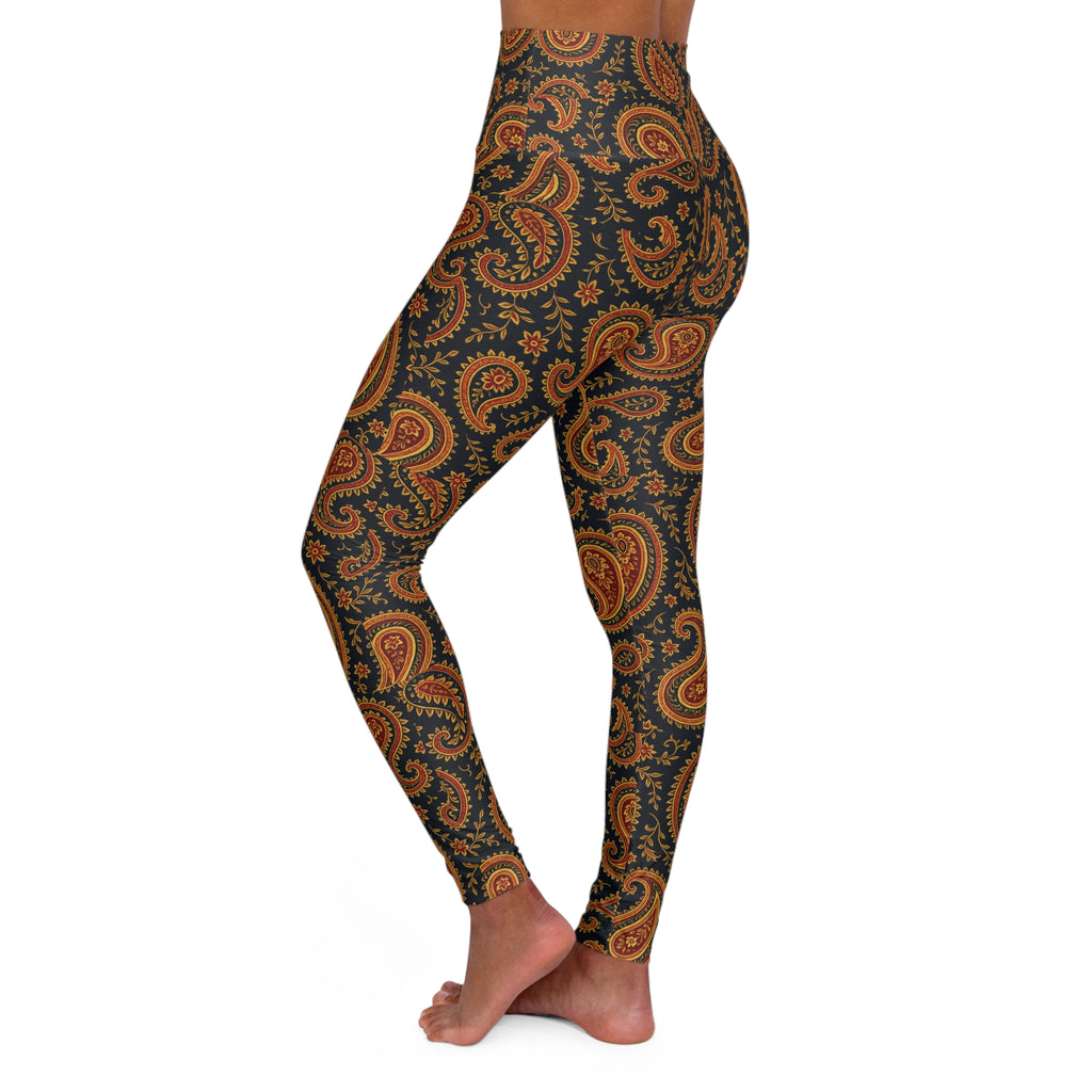 Autumn Paisley Print Leggings High Waisted Yoga Leggings | Brown Orange Patterned