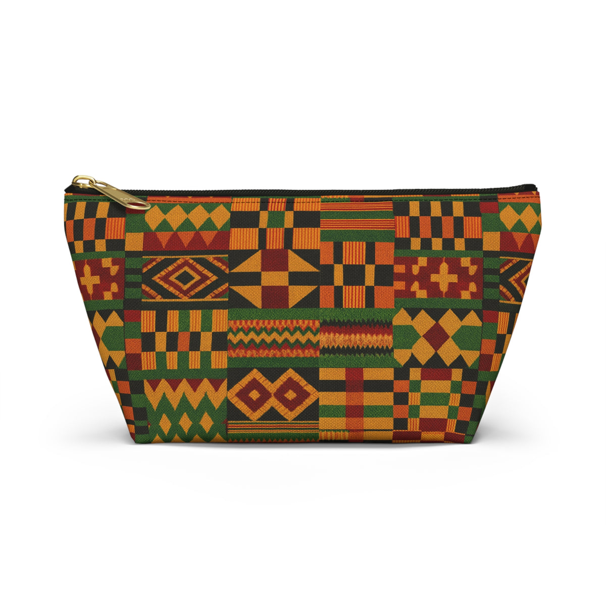 Kente Pattern Accessory Pouch | T-Bottom Makeup Bag, African Print