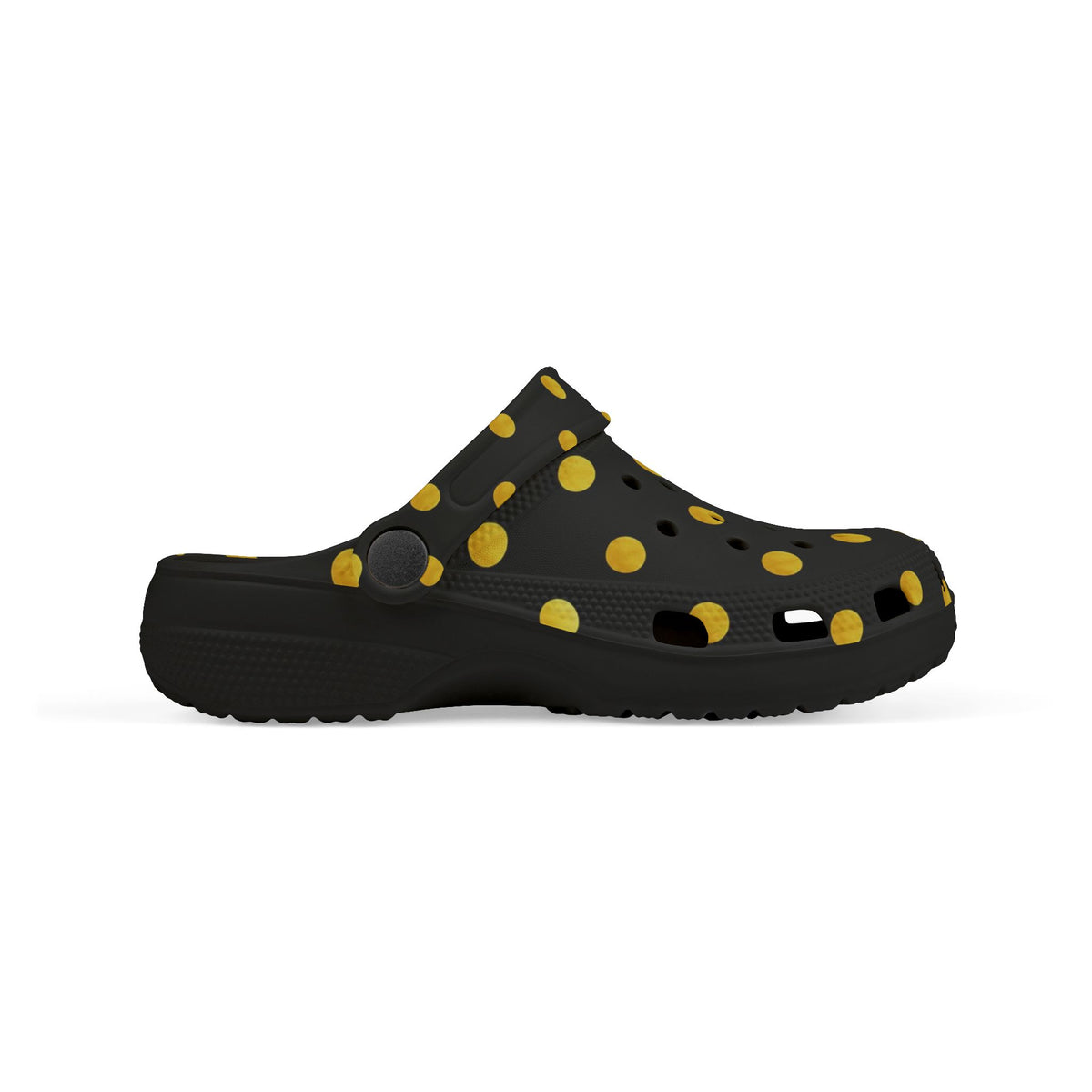 Kids Polka Dot Foam Clogs – Black & Yellow Comfortable Slip-On Shoes
