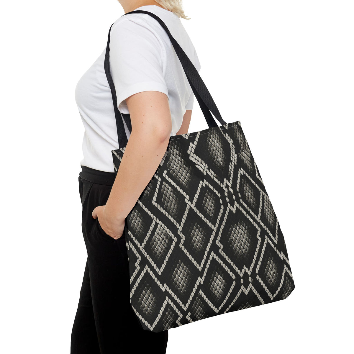 Black Snake Skin Pattern Tote Bag | All-Over Print Fashion Accessory