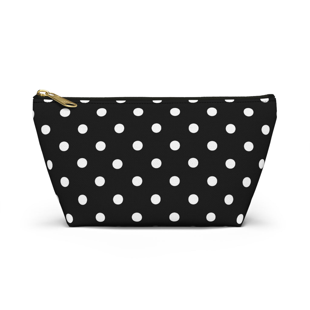 Black Polka Dot Accessory Pouch w T-bottom | Cosmetic Bag