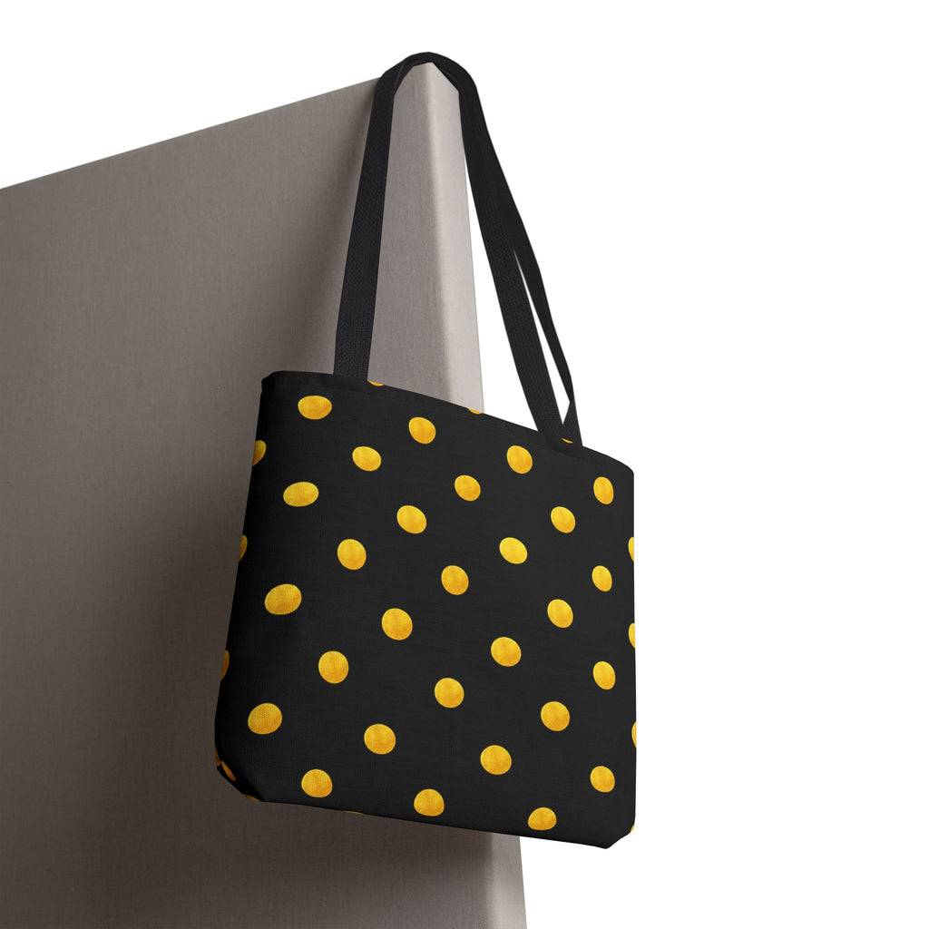 Gold Polka Dot Tote Bag | Black Background, Metallic Spot Pattern
