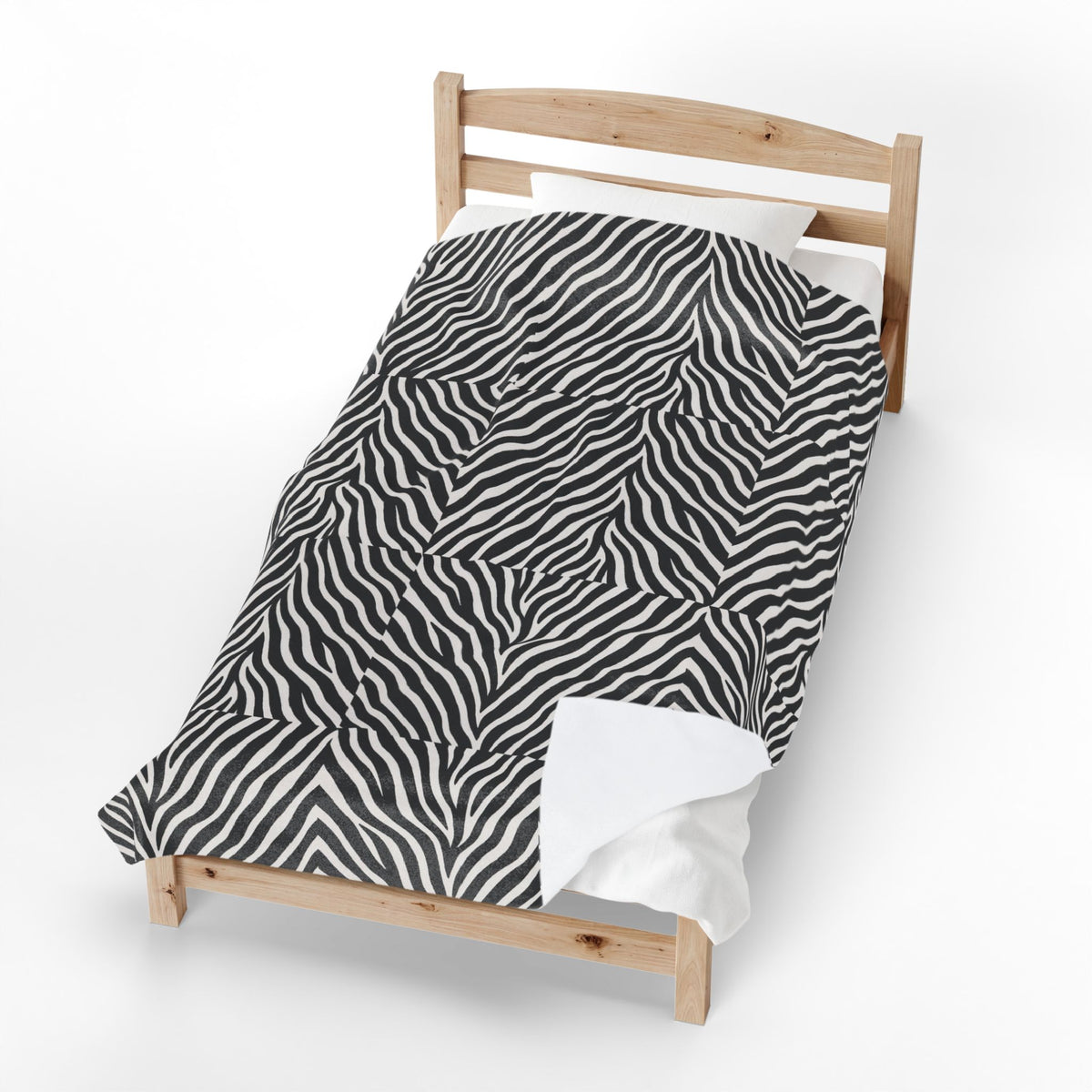Zebra Stripe Pattern Velveteen Plush Blanket | Black White Animal Print