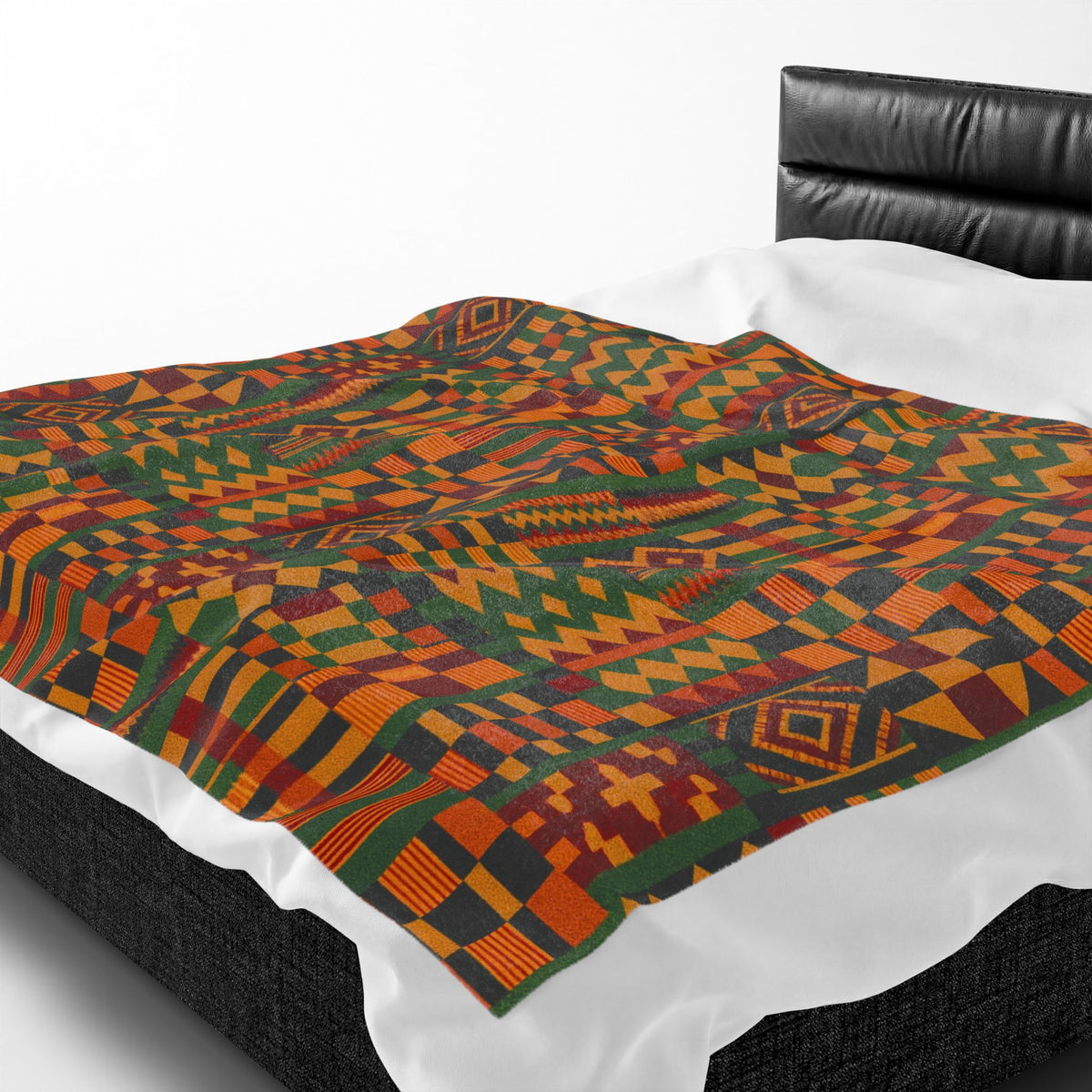 Kente Pattern Velveteen Plush Blanket | African Inspired Geometric Throw