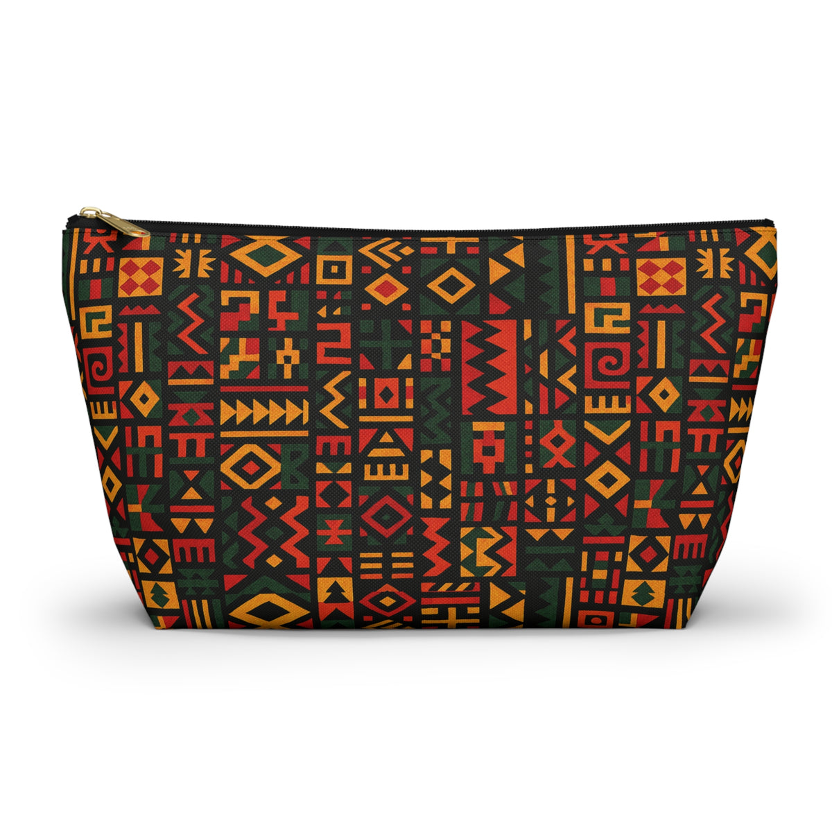 African Tribal Pattern Accessory Pouch | T-Bottom Zip Cosmetic Bag