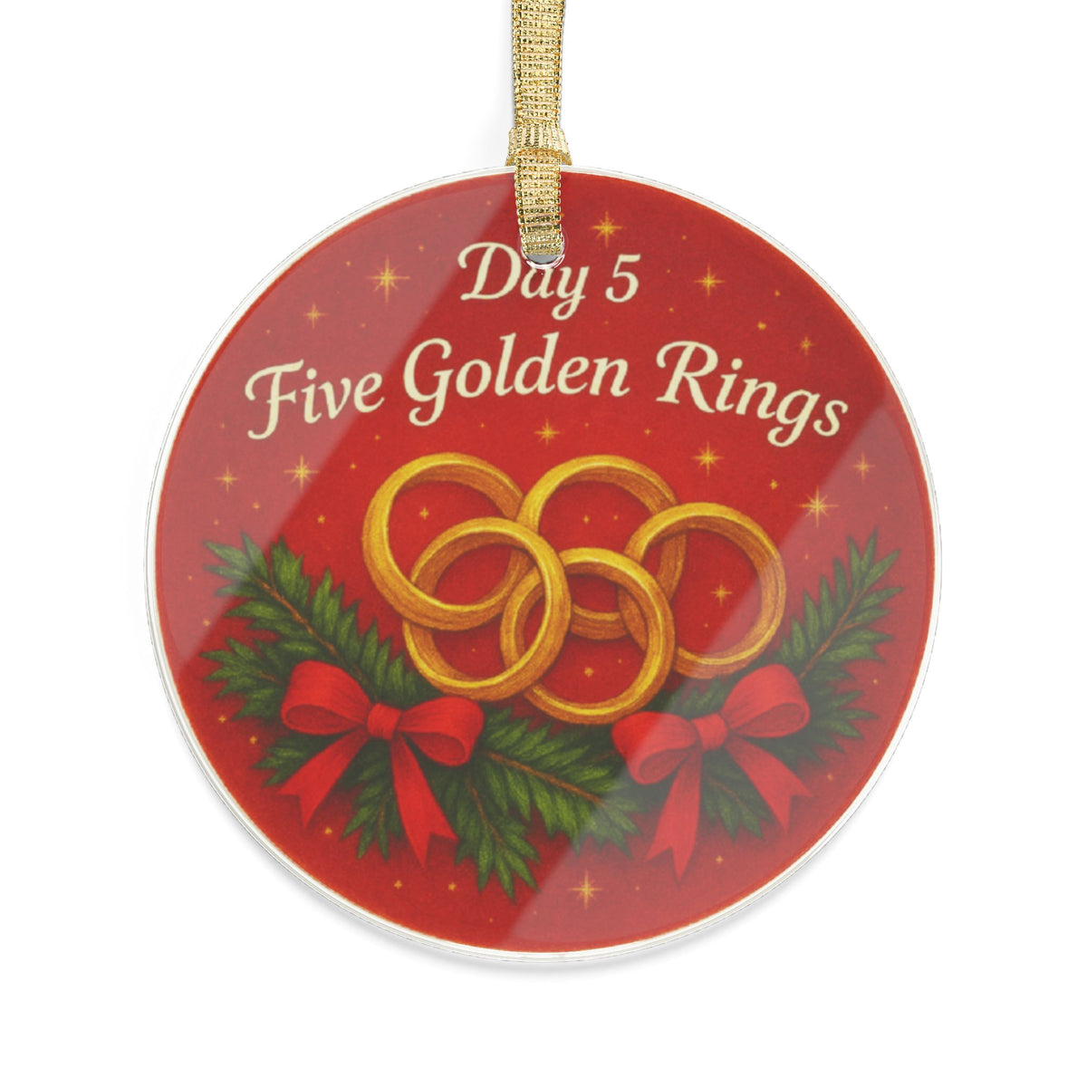 Five Golden Rings Ornament | Acrylic Christmas Tree Decoration | 12 Days of Christmas Ornament | Holiday Keepsake Gift & Festive Home Décor