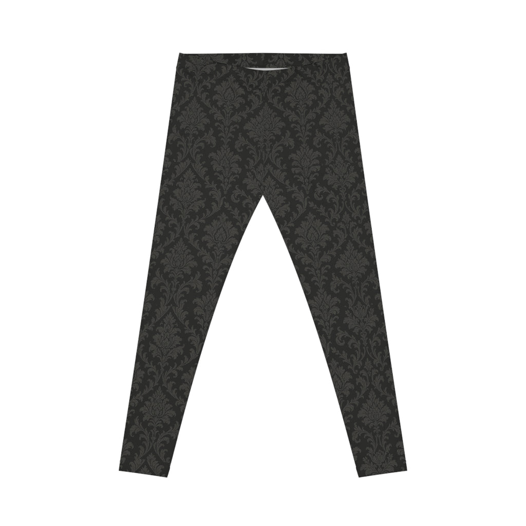 Black Damask Pattern Leggings | All-Over Print