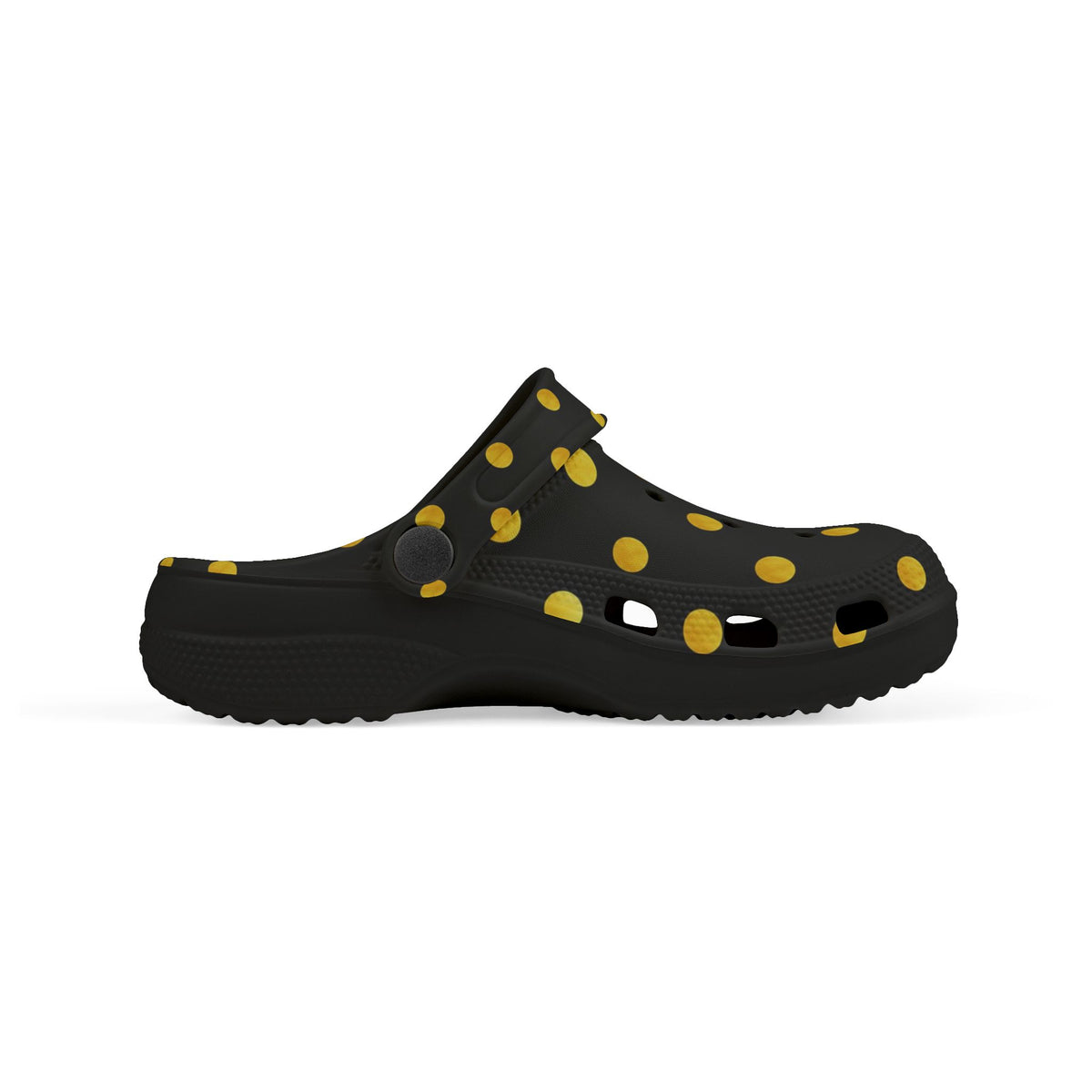 Kids Polka Dot Foam Clogs – Black & Yellow Comfortable Slip-On Shoes