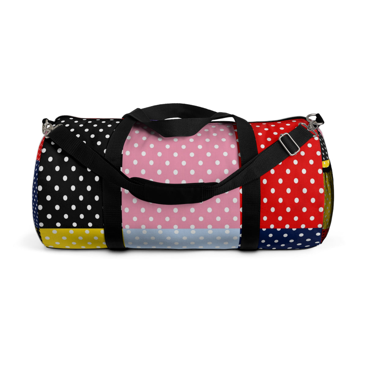 Polka Dot Patchwork Duffel Bag — Colorblock Travel & Gym Bag