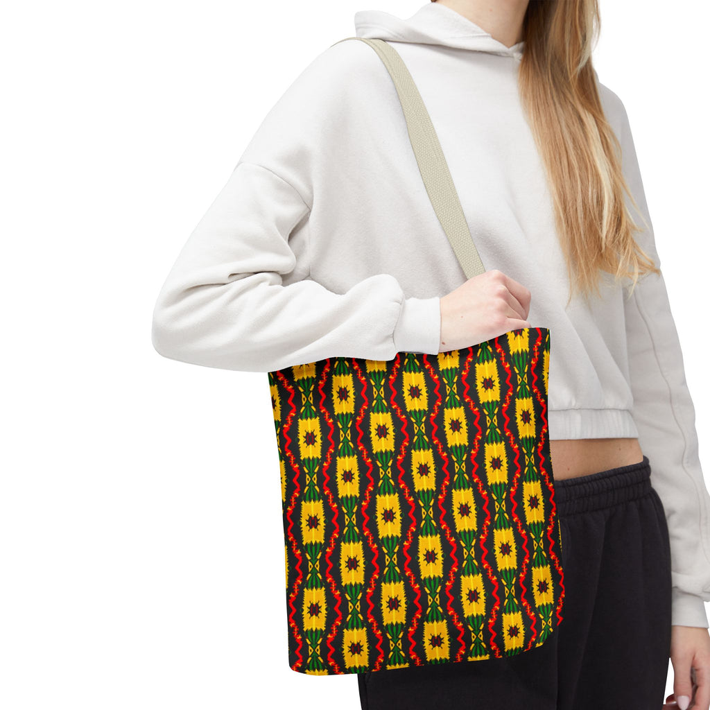 African Geometric Pattern Tote Bag | Yellow Red Green Print