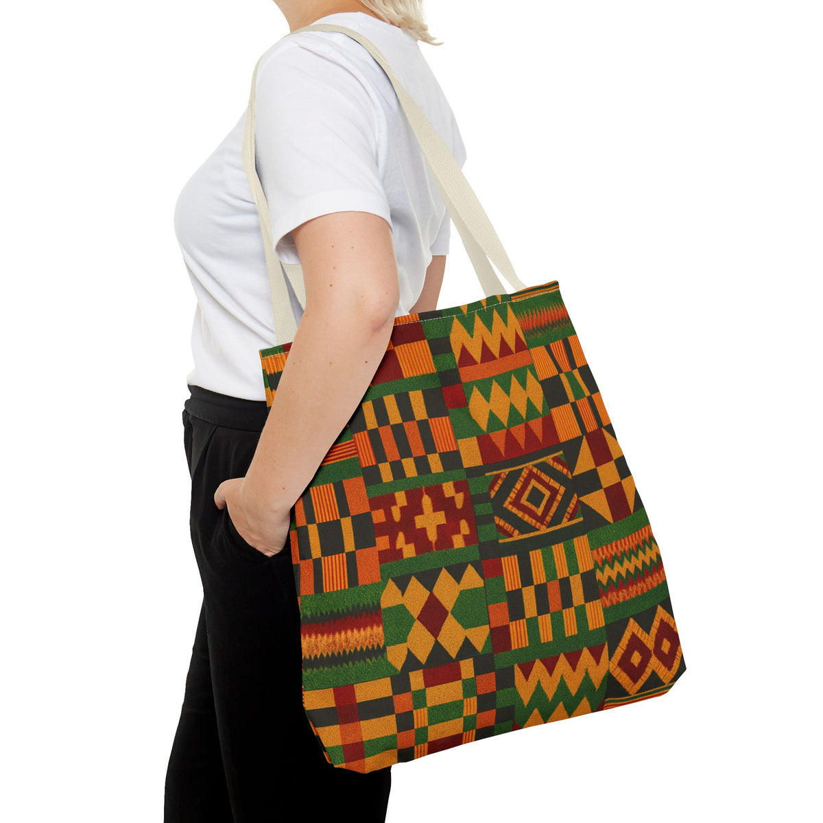 Kente Pattern Tote Bag | African Print Geometric Patchwork