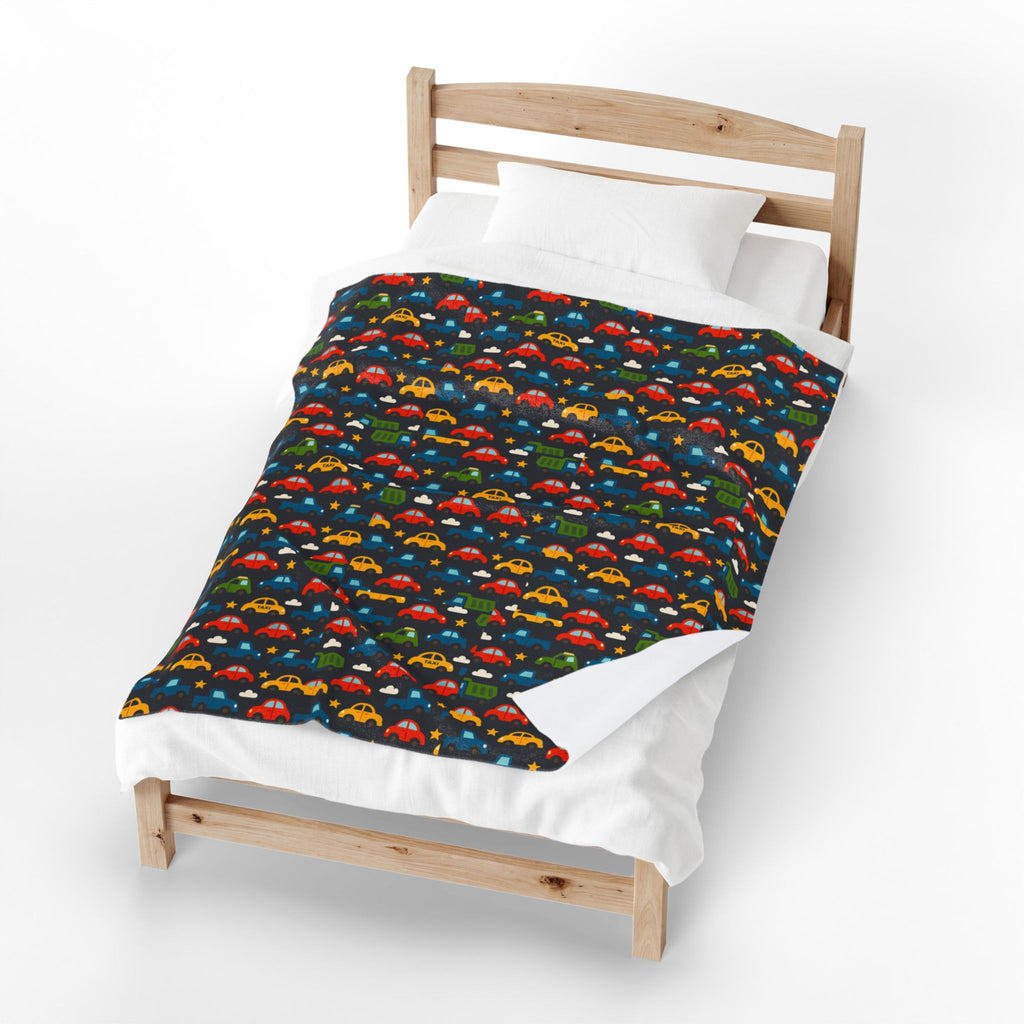 Colorful Cars Pattern Velveteen Plush Blanket | Kids Car Design, Cozy Throw