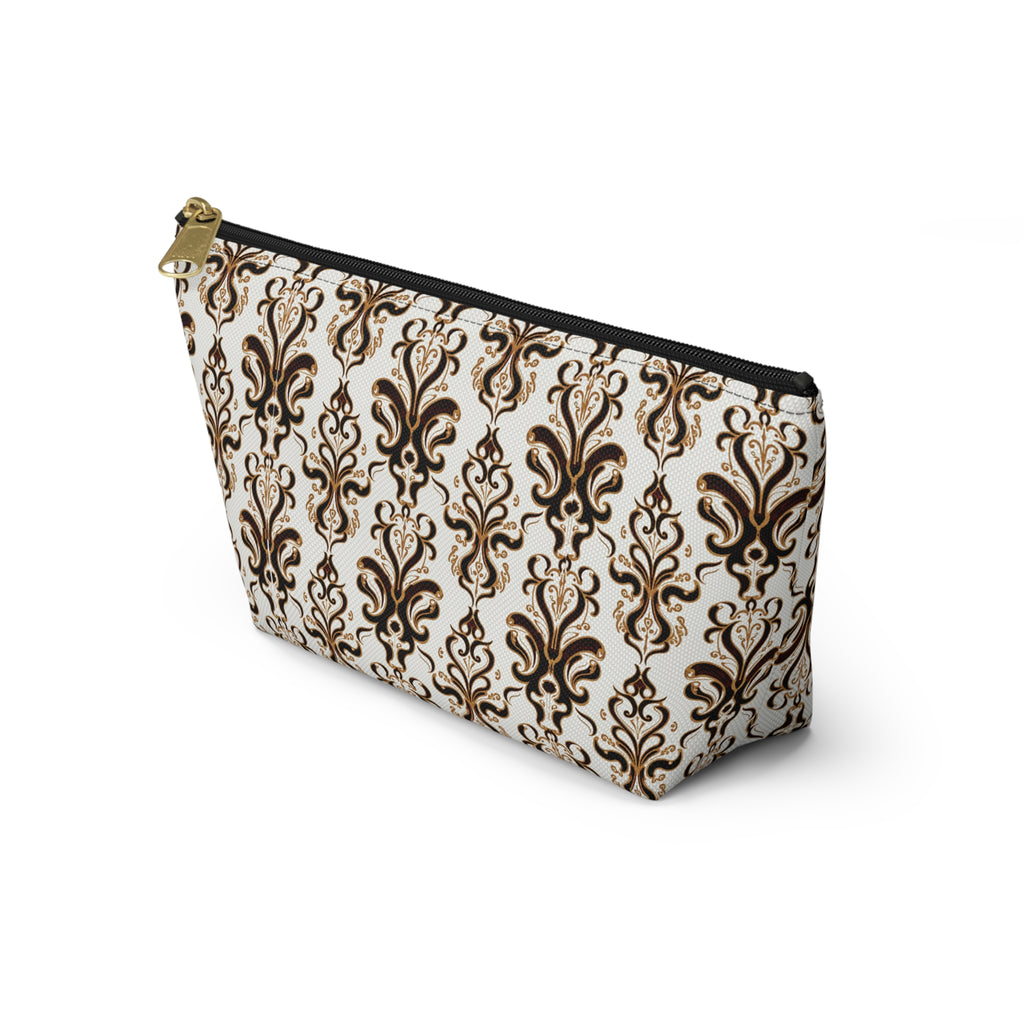 Brown Damask Pattern Accessory Pouch