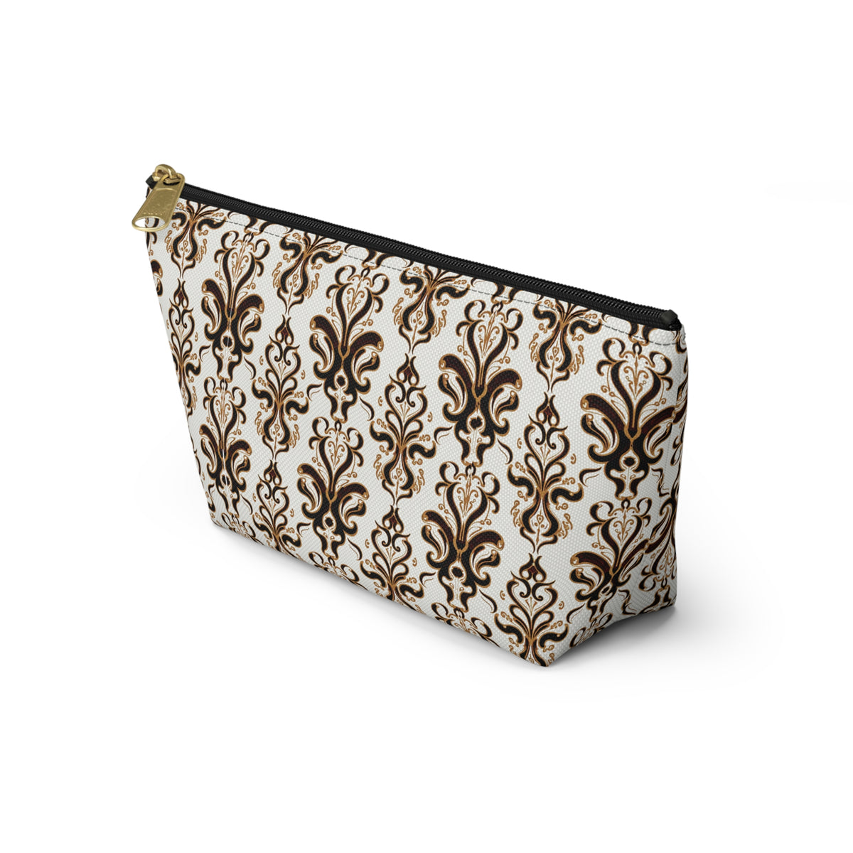 Brown Damask Pattern Accessory Pouch