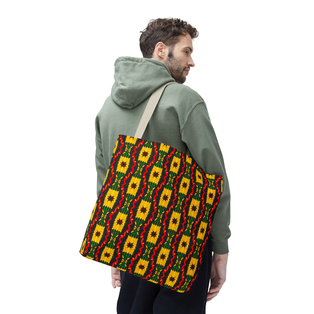 African Geometric Pattern Tote Bag | Yellow Red Green Print