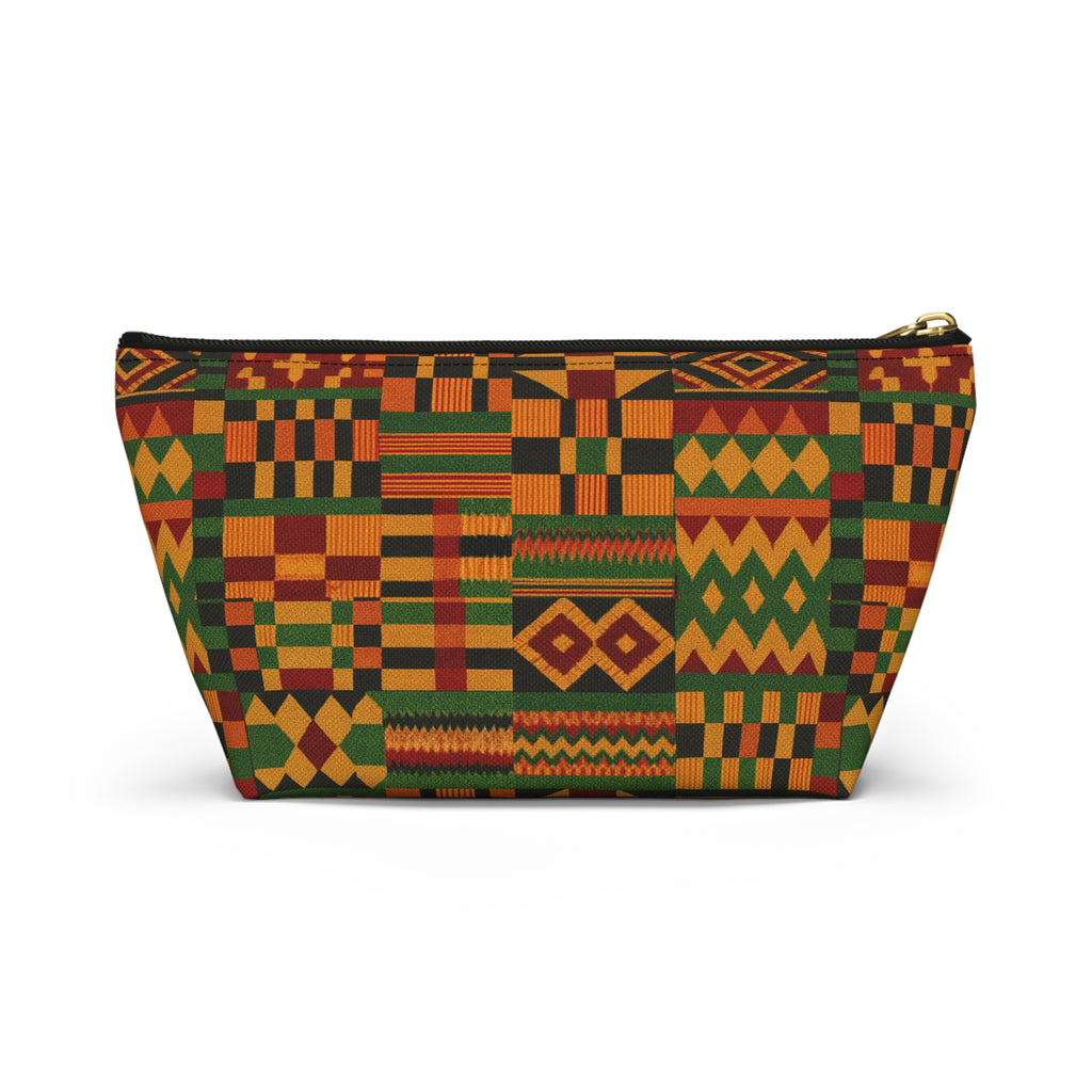 Kente Pattern Accessory Pouch | T-Bottom Makeup Bag, African Print