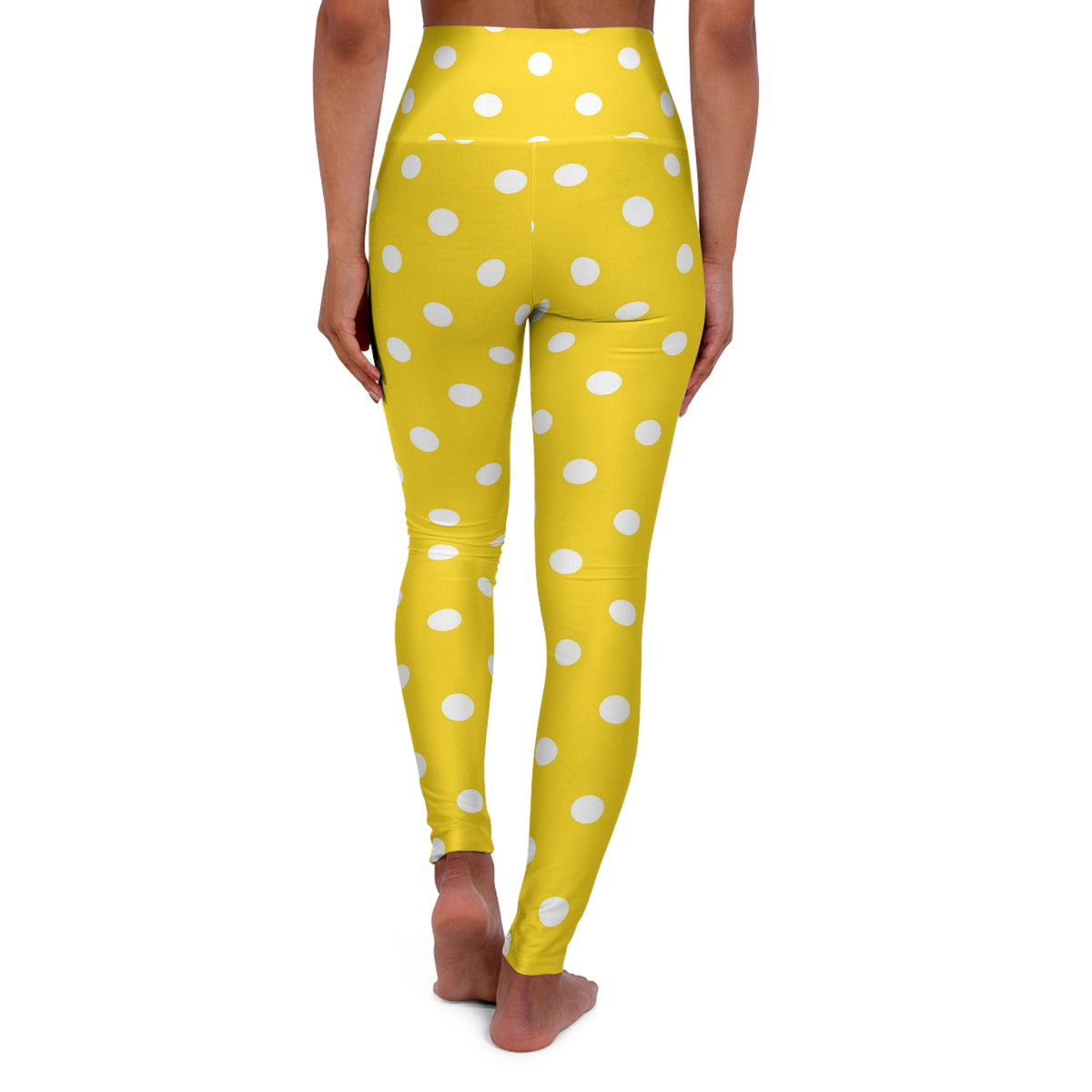 Yellow White Polka Dot  Leggings High Waisted Yoga Leggings | Bright Dot Print