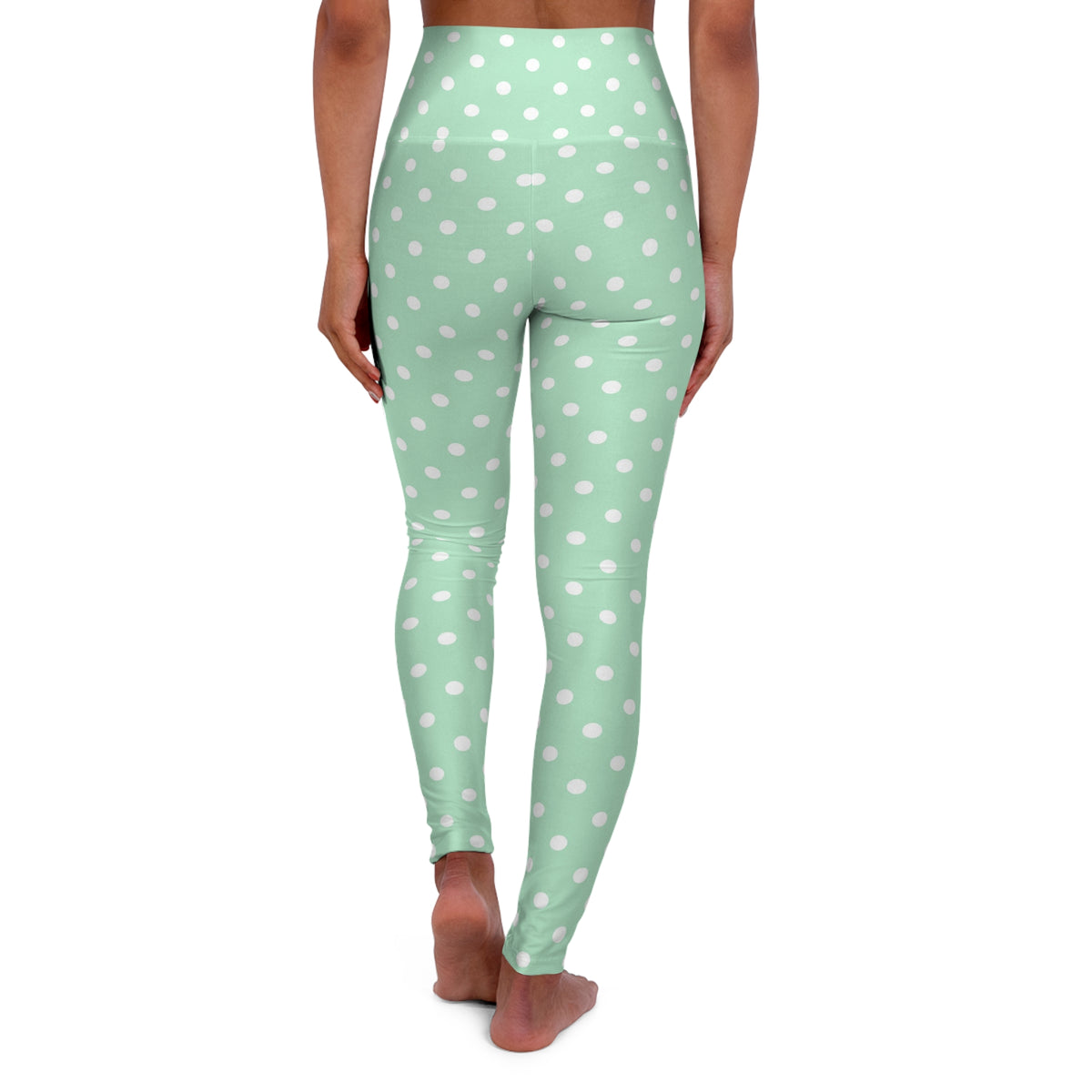 Mint Polka Dot Leggings High Waisted Yoga Leggings | Pastel Green White Dots