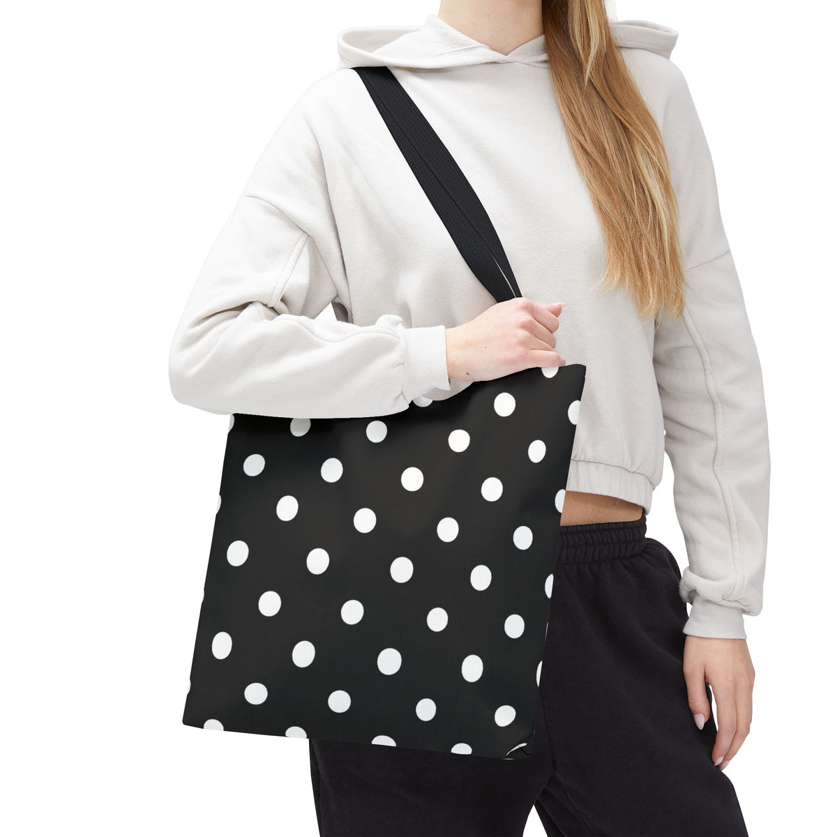 Black Polka Dot Tote Bag | White Dots on Black Background