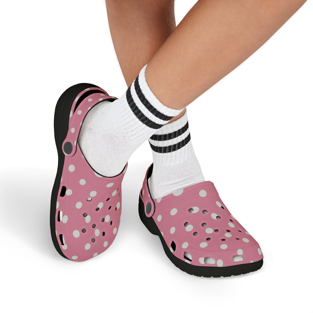 Kids Pink Polka Dot Foam Clogs — Lightweight EVA Slip-On Shoes