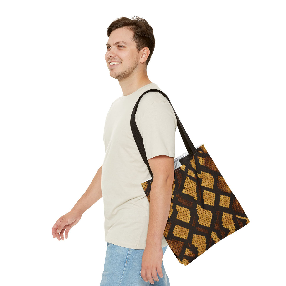 Gold Brown Snakeskin Tote Bag | Animal Print Handbag, Fashion Shoulder Purse, Trendy Shopping Tote, Stylish Carryall, Chic Travel Bag