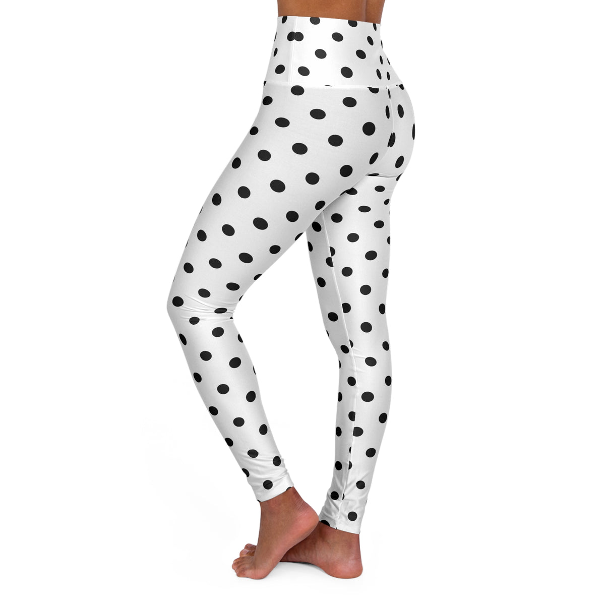 Black Polka Dot High Waisted Yoga Leggings | White Spot Print