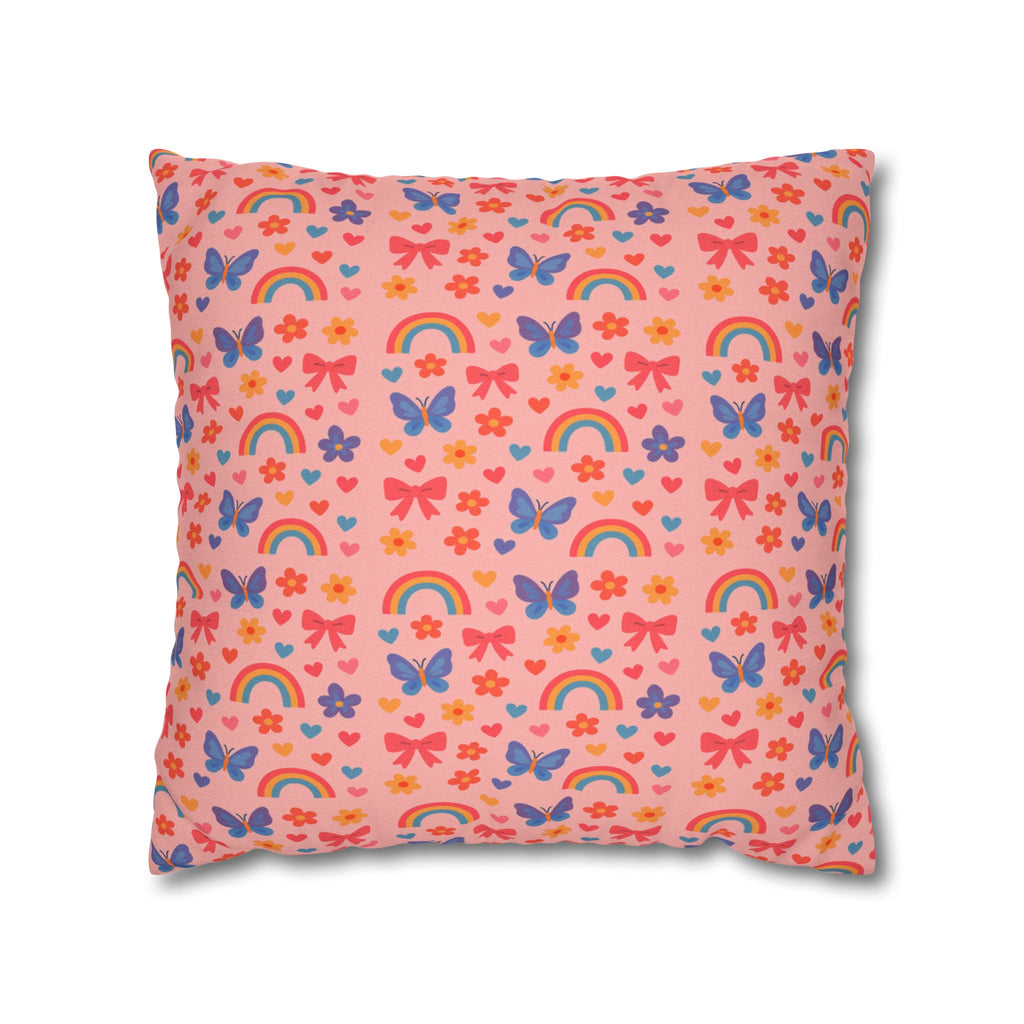Rainbow Butterflies Pattern Pillowcase | Square Polyester Pillowcase
