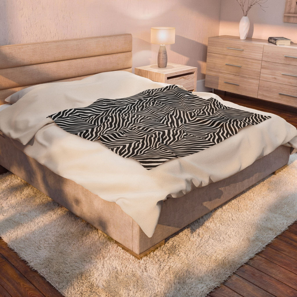 Zebra Stripe Pattern Velveteen Plush Blanket | Black White Animal Print