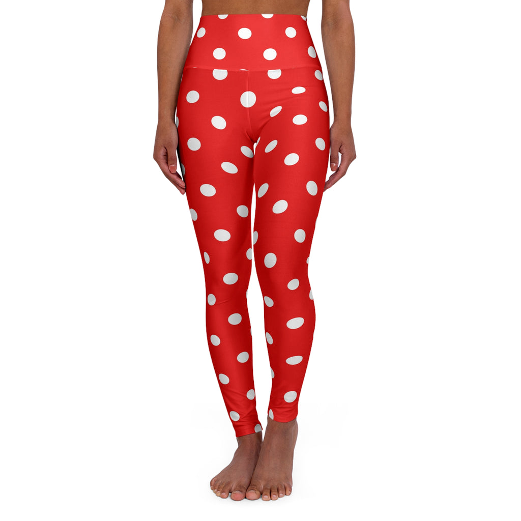 Red White Polka Dot High Waist Leggings | Yoga Leggings