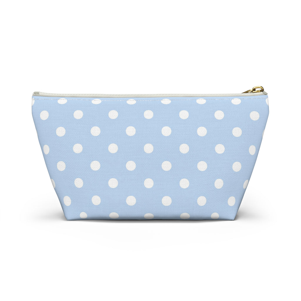 Light Blue Polka Dot Accessory Pouch w T-bottom | Makeup Bag