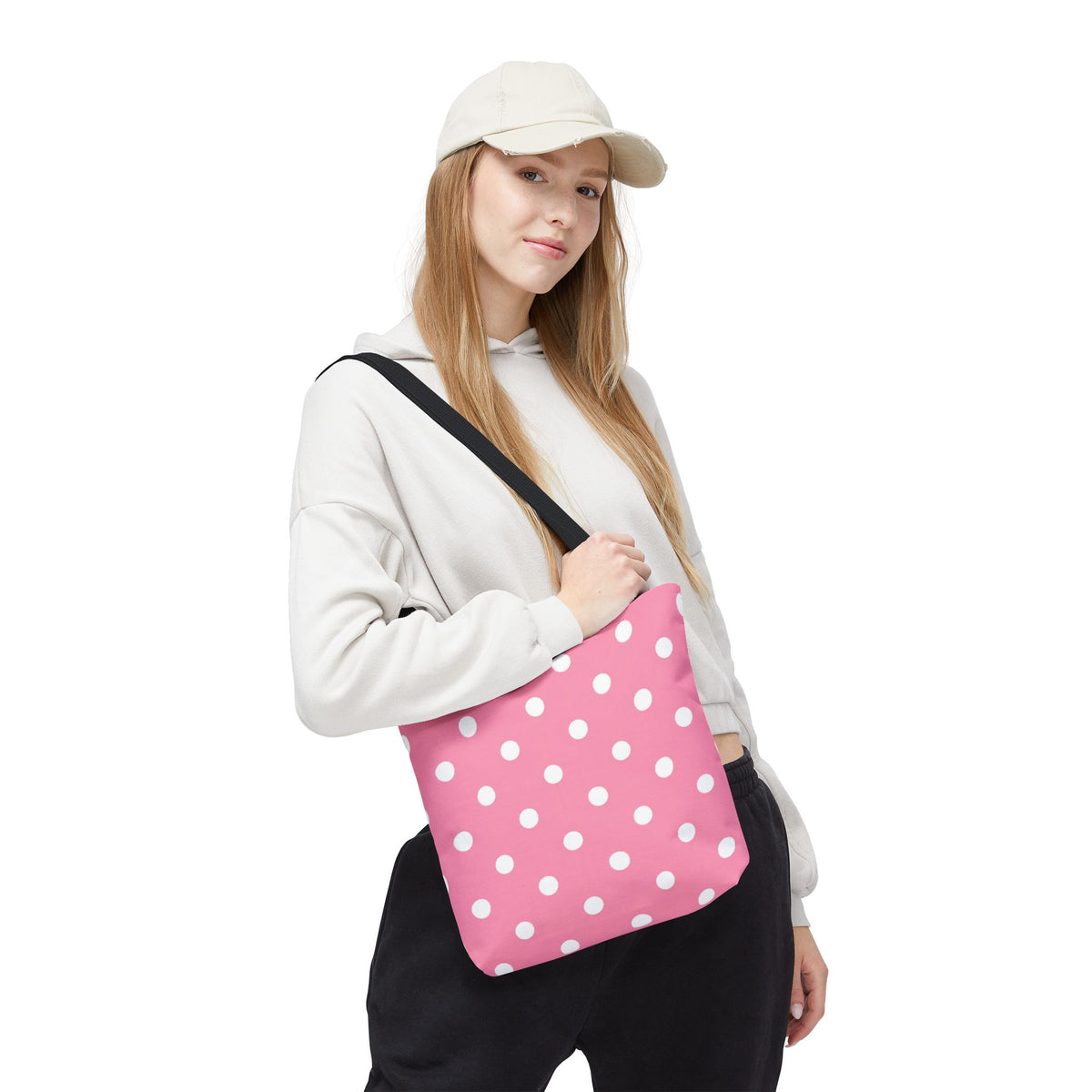 Pink With White Polka Dot Pink Tote Bag | All-Over Print