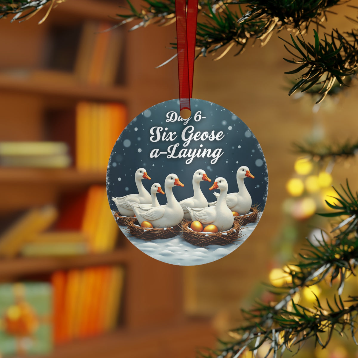 Christmas Metal Ornaments, Six Geese a-Laying Holiday Decor, Xmas Tree Decoration, Festive Ornament Set, Gift for Ornament Collectors,