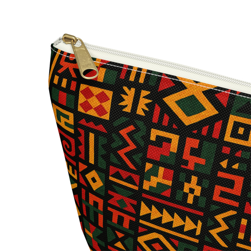 African Tribal Pattern Accessory Pouch | T-Bottom Zip Cosmetic Bag