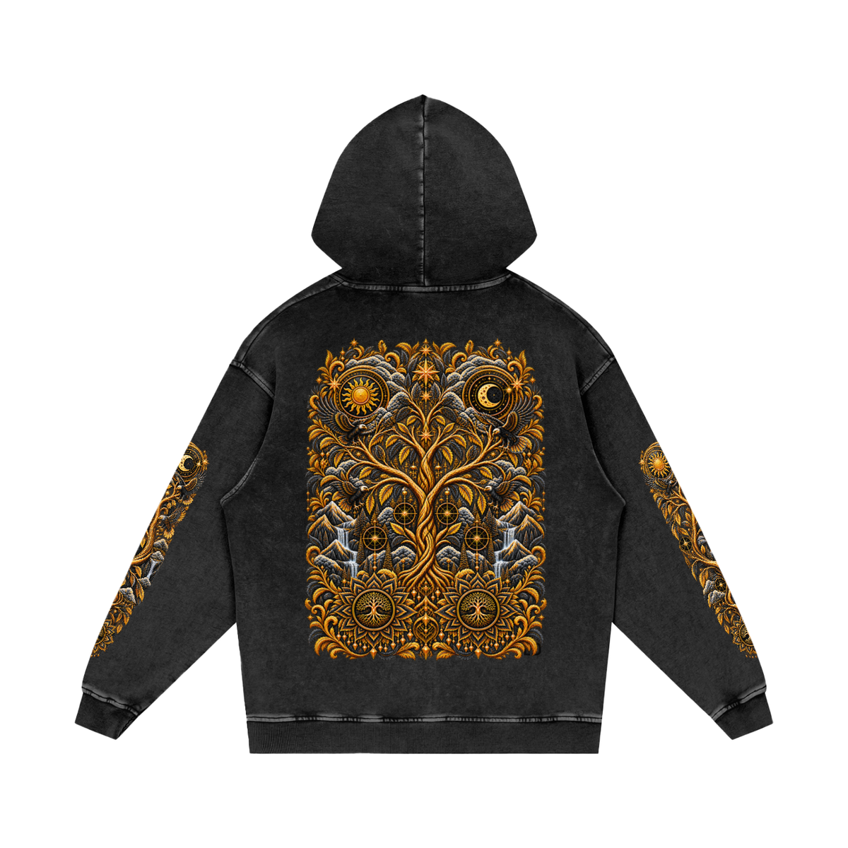 Unified Celestial Tree Snow Washed Loose Cotton Hoodie