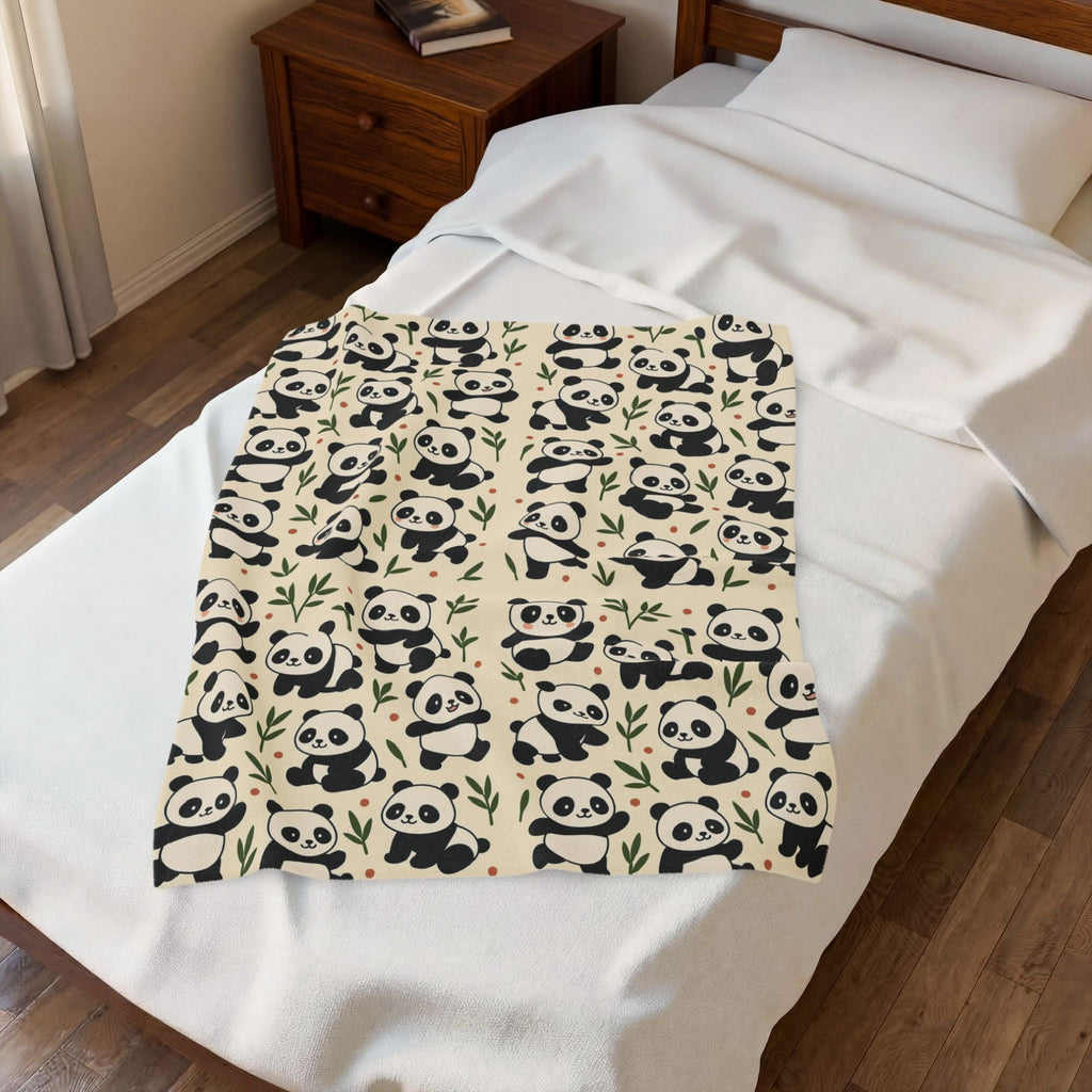 Panda Pattern Velveteen Plush Blanket | Cute Bamboo Bears, Repeating Design