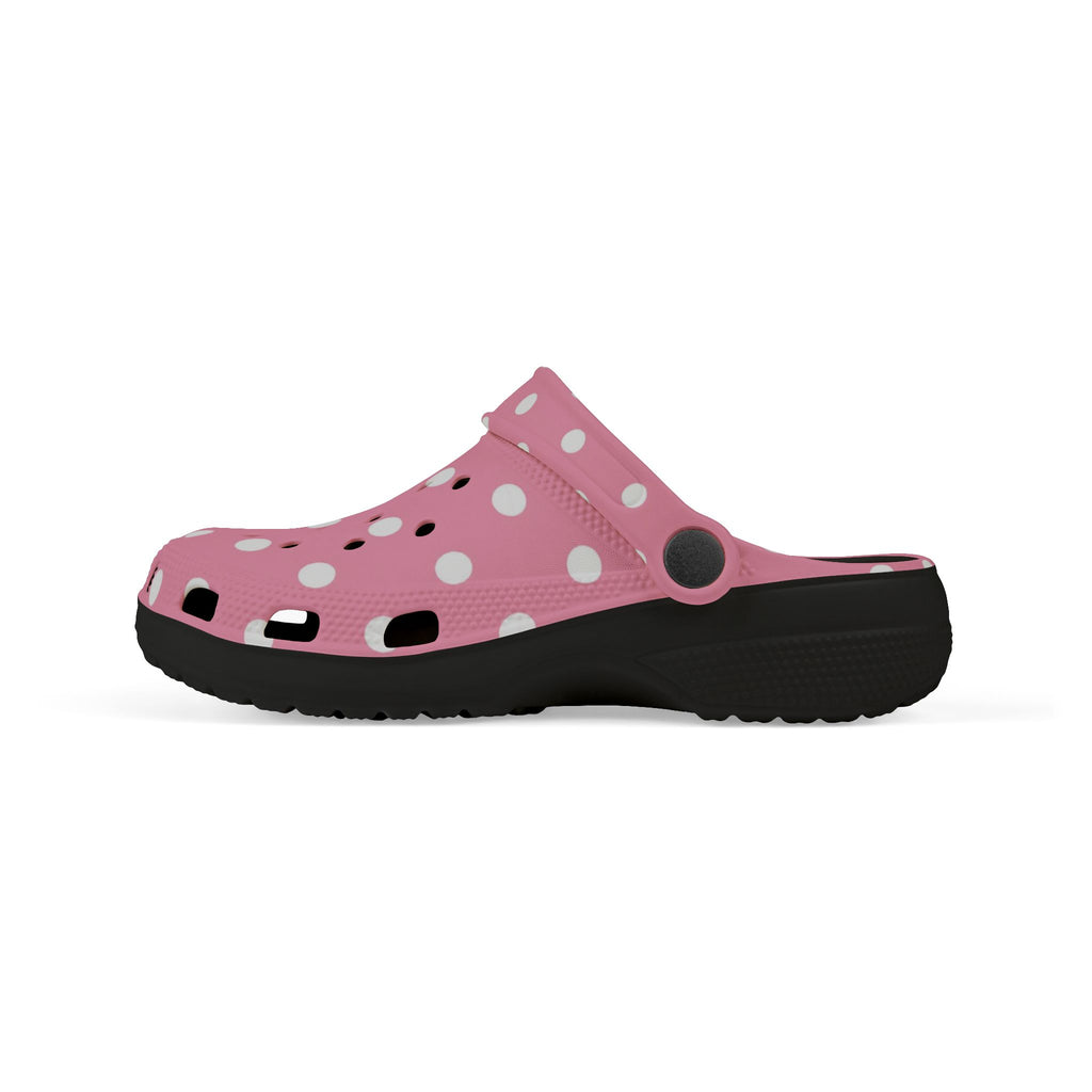 Kids Pink Polka Dot Foam Clogs — Lightweight EVA Slip-On Shoes